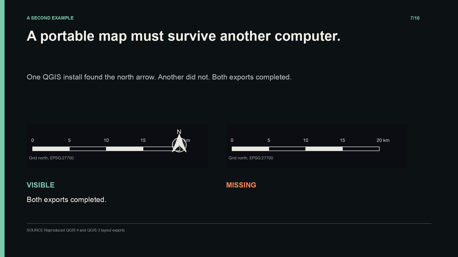 North arrow visible on one computer and missing on another, although both exports completed